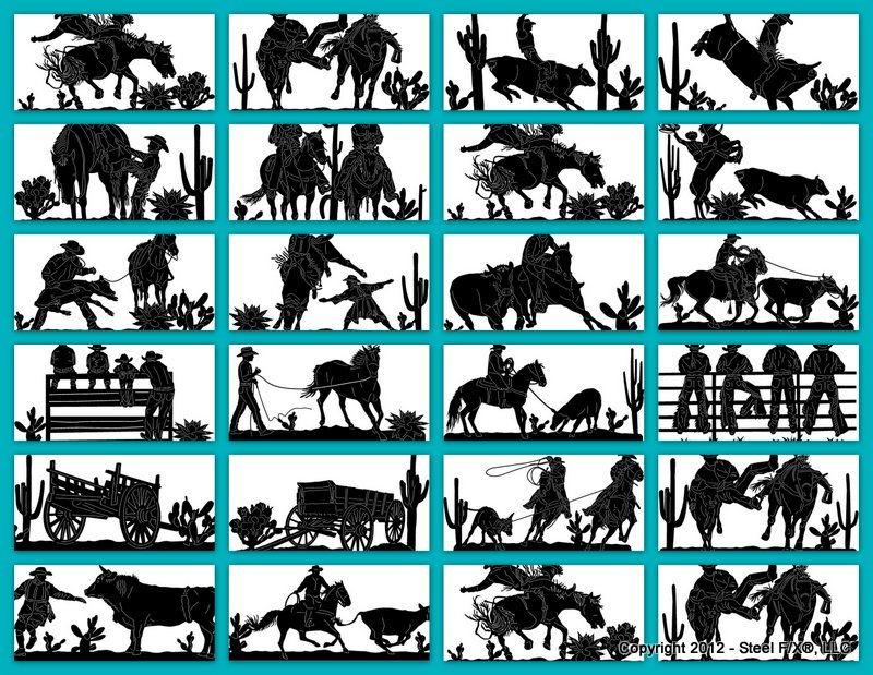 cowboy rodeo scenes steel silhouettes